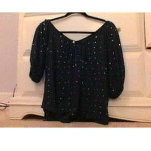 Navy Blue Women's Shirt With Rhinestones